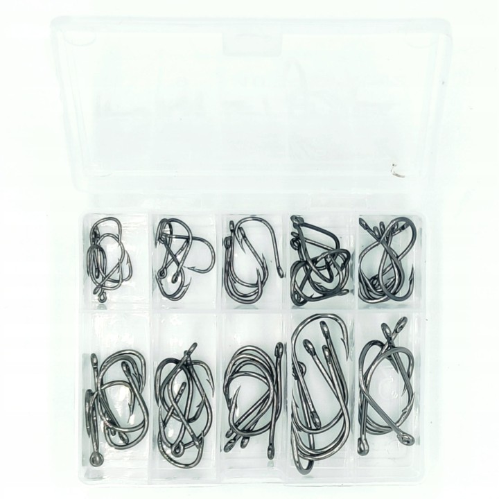 ZESTAW HACZYKÓW CZARNE 50 SZTUK 10 ROZMIARÓW