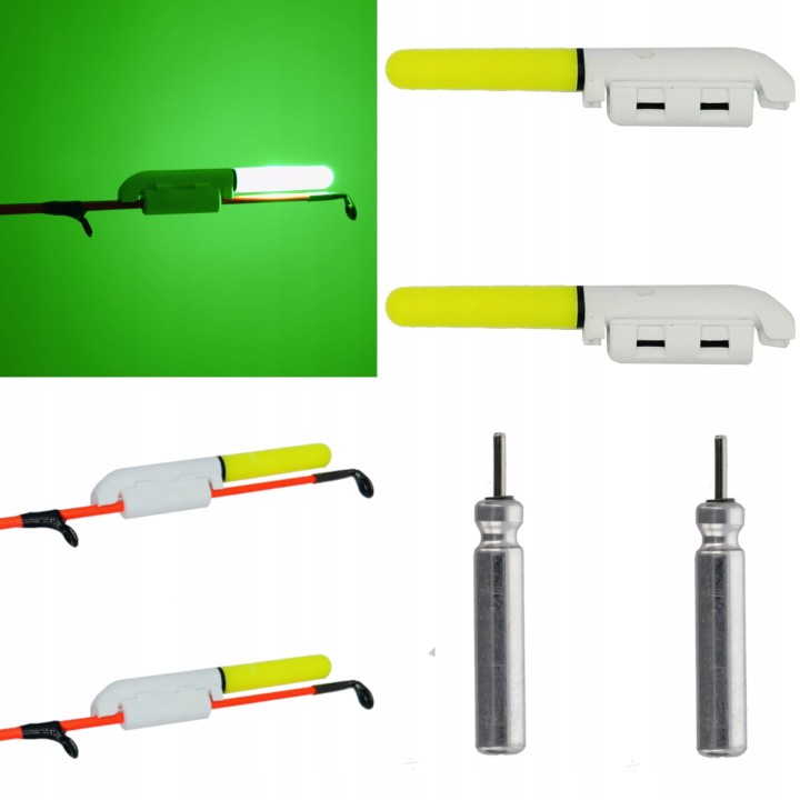 2x ŚWIETLIK ELEKTRONICZNY LED NA SZCZYTÓWKĘ FEEDER + BATERIA ZIELONY