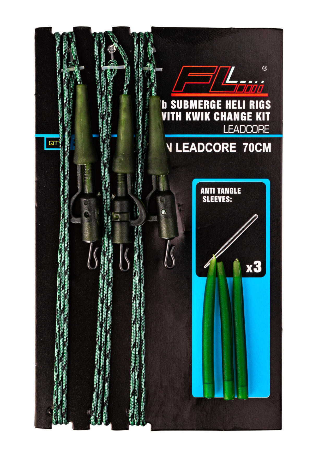 3x PRZYPON FL LEADCORE BEZPIECZNY KLIPS 80CM SZYBKOZŁĄCZKA NIEBIESKI - obrazek 2